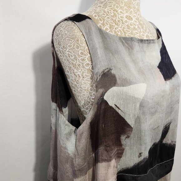 Banana Blue Australia Women's Size M Gray Silk Linen Blend Sleeveless Dress Art - Picture 6 of 15